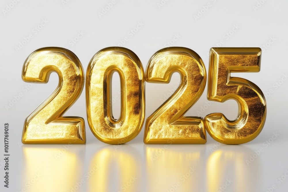 Chic Golden 2025 Balloon Design on Bright Backdrop Chic Golden 2025 Balloon Design on Bright Backdrop