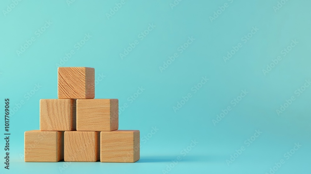 Wooden blocks arranged in steps on a smooth blue background, conveying a business growth concept. Open space for copy, text, or logos enhances the visual impact. Wooden blocks arranged in steps on a smooth blue background, conveying a business growth concept. Open space for copy, text, or logos enhances the visual impact.