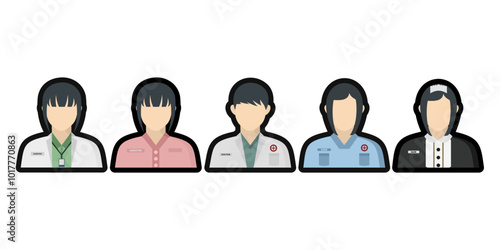 Health Workers Figures Flat Vector Icons set of Doctor, Nurse, Babby Sitter, Scientist, Maid