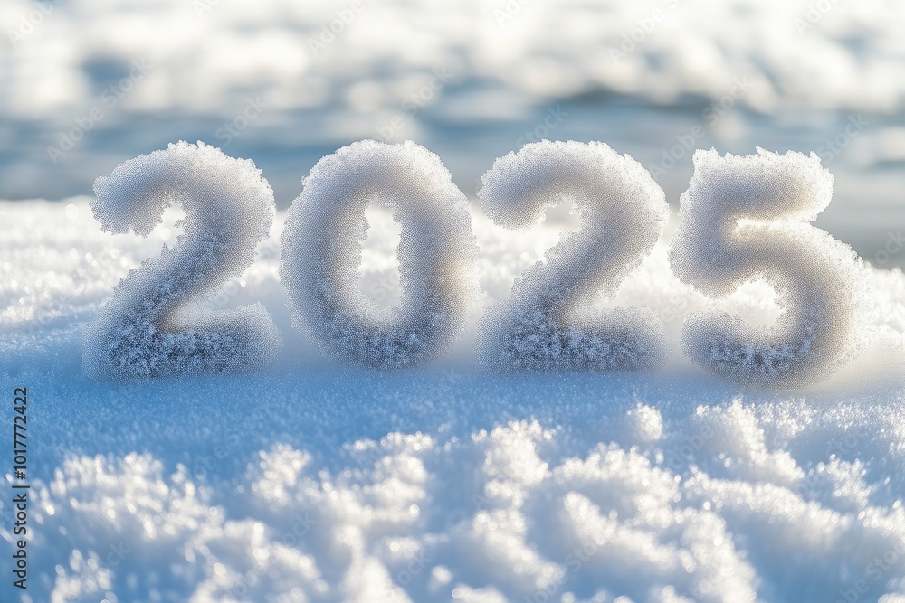 Naklejka premium Ice Sculpture: '2025' Title Rendered in Winter's Touch