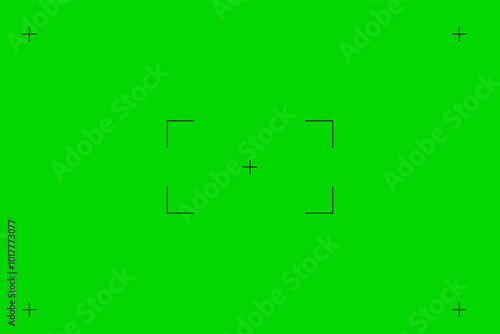 Green screen chroma key background, viewfinder camera frame, video film screen template, overlay. Cinema display with grid.