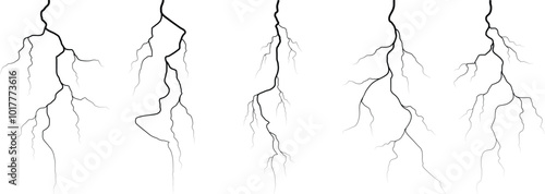 Vector lightning silhouettes set. Thunderstorm design. Vector illustration
