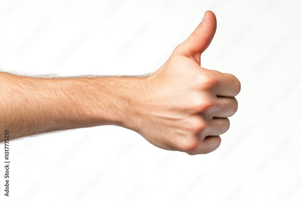 Positive Gesture: Man's Hand Thumbs Up Against White Positive Gesture: Man's Hand Thumbs Up Against White