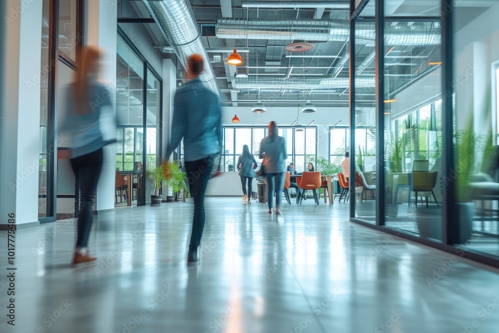 Obraz premium Capturing the Energy of a Modern Workplace through Motion Blur
