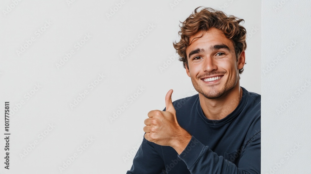 A man with a thumbs up gesture is smiling at the camera A man with a thumbs up gesture is smiling at the camera