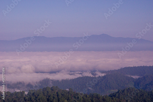 landscape and sky background concept, nature of north Thailand, fog-laden valleys.