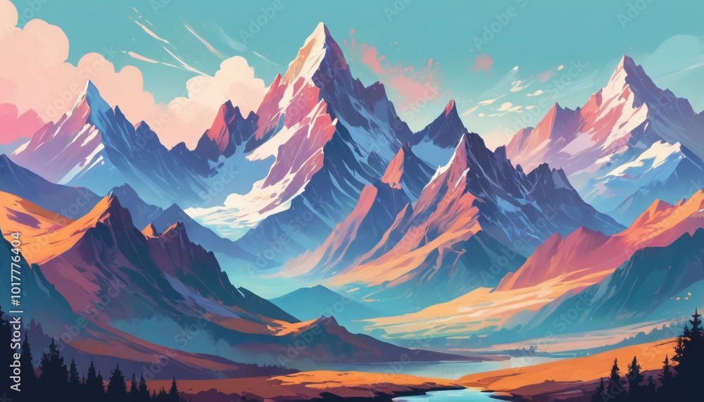 Mountains painting illustrations Abstract contem Mountains painting illustrations Abstract contem