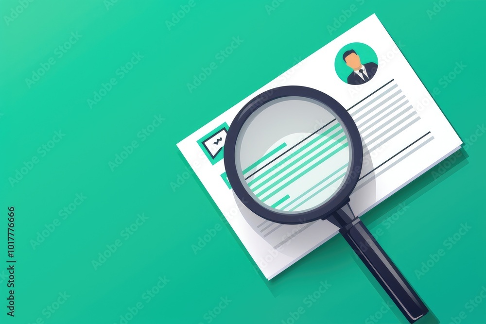 Business Graphics: CV Icon Under Magnifying Glass on Green Canvas Business Graphics: CV Icon Under Magnifying Glass on Green Canvas