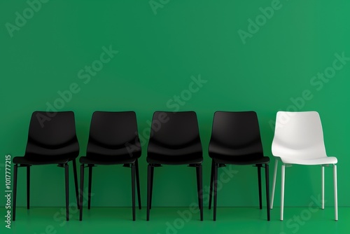 Visual Harmony: Black and White Chairs Against Green Backdrop