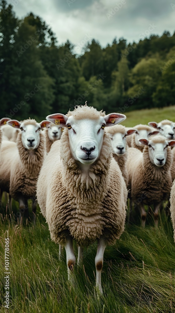 Fototapeta premium A herd of sheep in the dutch countryside