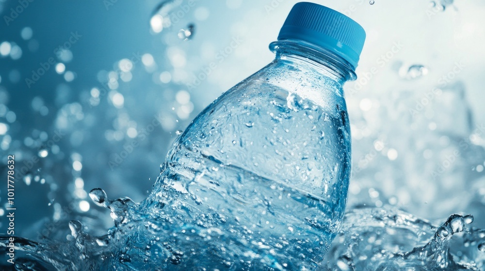 A bottle of water is floating in a pool of water