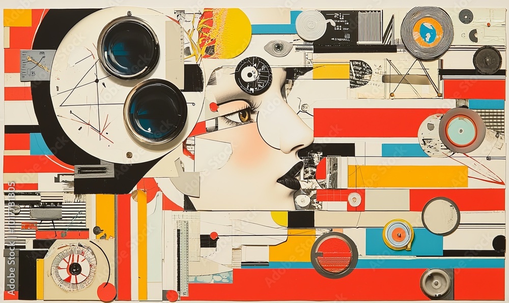 Obraz premium Abstract composition featuring a stylized face and geometric elements