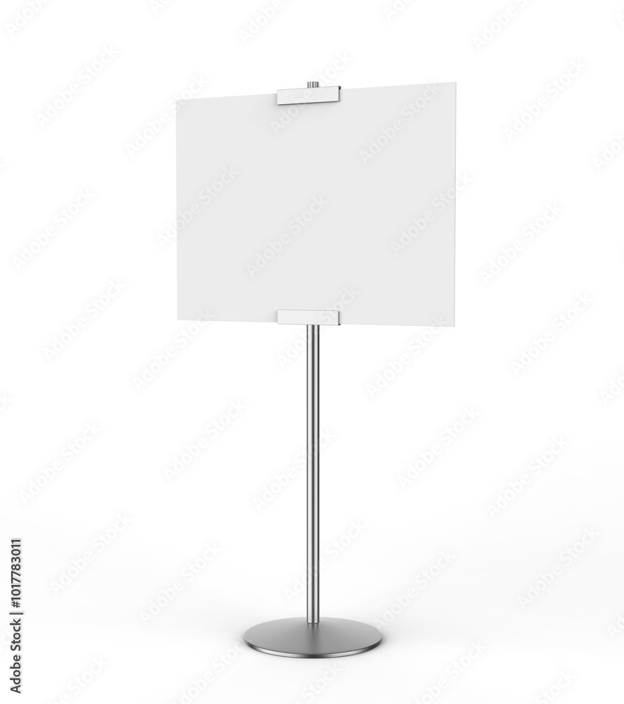 Blank Poster sign stand. Floor standing display realistic mockup. Adjustable pedestal with board, mock-up. 3d render illustration. Blank Poster sign stand. Floor standing display realistic mockup. Adjustable pedestal with board, mock-up. 3d render illustration.