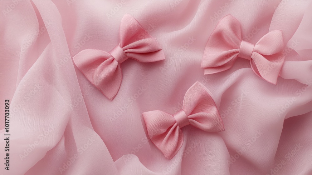 Three pink bows are arranged on a pink background Three pink bows are arranged on a pink background