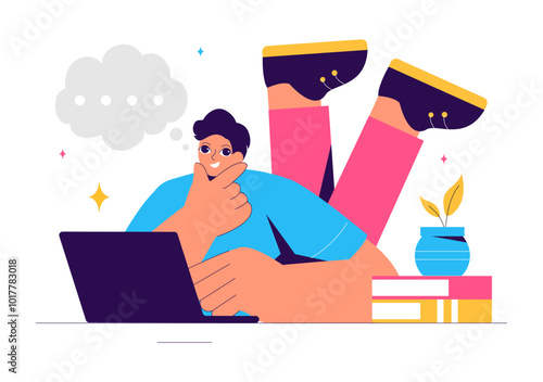 Vector Illustration of People Daydreaming, Imagining, and Fantasizing in Thought Bubbles in a Flat Style Cartoon Background