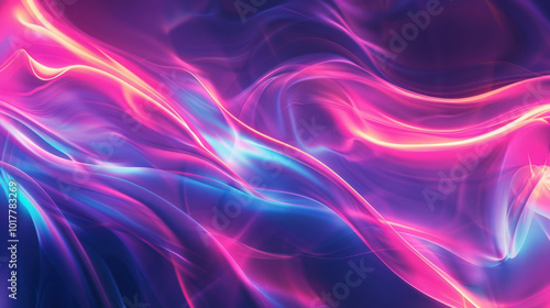 close up horizontal abstract illustration of shiny fluorescent wavy background