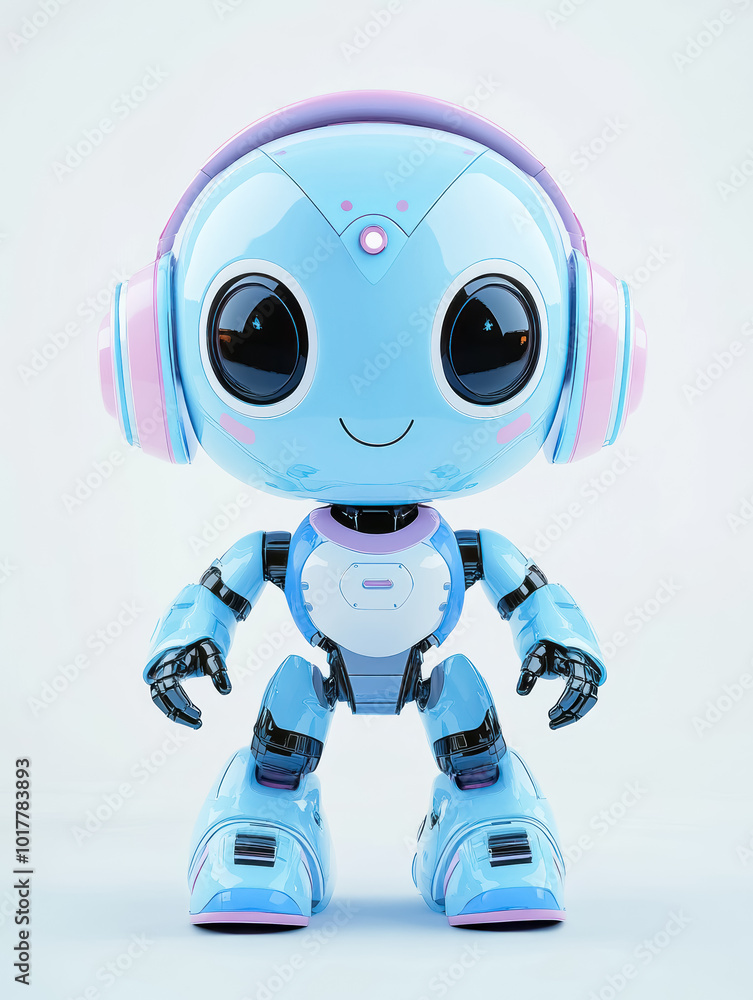 friendly blue robot with headphones in a futuristic design friendly blue robot with headphones in a futuristic design