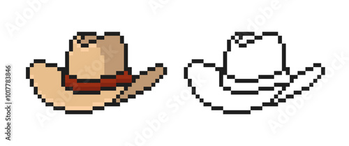 Cowboy Hat in Pixel Style. Vector illustration