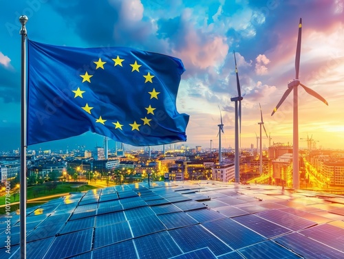 European Union Flag at Green Energy Plant