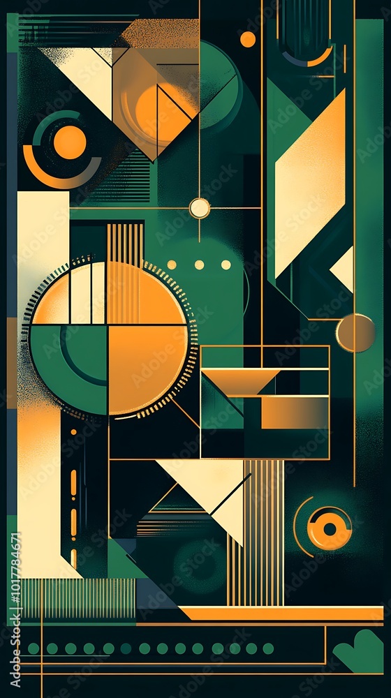 Abstract Geometric Pattern with Green, Yellow, and Orange Colors. Abstract Geometric Pattern with Green, Yellow, and Orange Colors.
