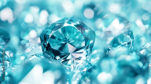 A close up of a blue diamond with a white background