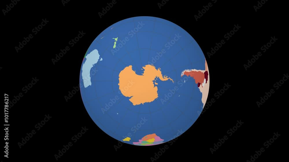 Rotating globe. South pole sphere view. Slow speed earth rotation ...