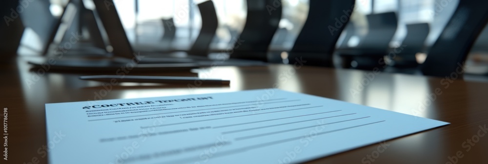 Fototapeta premium A close-up of a document on a conference table in a modern meeting room.