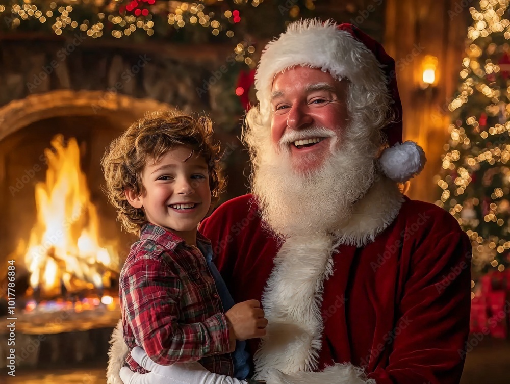 Joyful Moment with Santa in a Cozy Setting Joyful Moment with Santa in a Cozy Setting