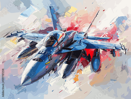 Fighter jet fighter jet aircraft illustration painting background. Military jet fighter jet in flight.