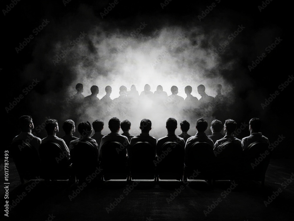 Fototapeta premium Audience Silhouette in Dark Cinema Atmosphere