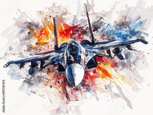 Fighter jet fighter jet aircraft illustration painting background. Military jet fighter jet in flight.