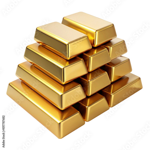 gold bar stacking isolated on transparent background