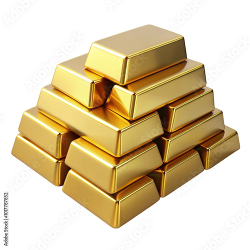 gold bar stacking isolated on transparent background