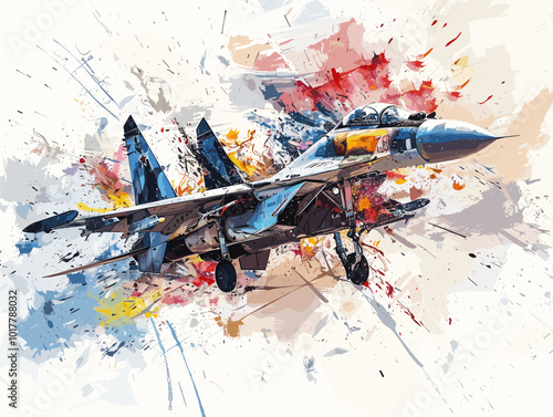 Fighter jet fighter jet aircraft illustration painting background. Military jet fighter jet in flight.