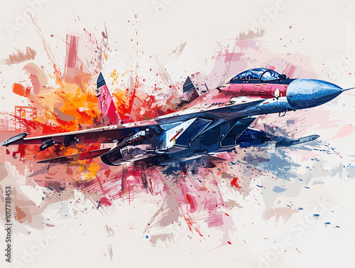 Fighter jet fighter jet aircraft illustration painting background. Military jet fighter jet in flight.