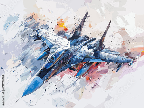 Fighter jet fighter jet aircraft illustration painting background. Military jet fighter jet in flight.
