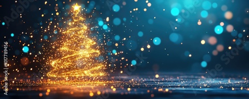 Magical christmas tree with glittering lights and bokeh background for holiday design