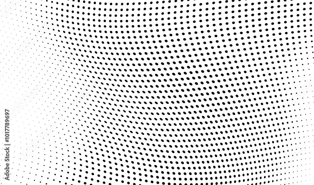 Abstract halftone wave dotted background. Futuristic twisted grunge pattern, dot, circles. Vector modern optical pop art texture for posters, business cards, cover, labels mock-up, stickers layout