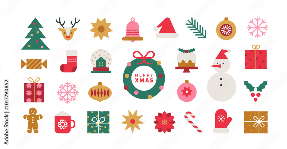Set of Christmas minimalist geometric elements. Xmas abstract icons in minimalist style. Christmas tree, snowman, gifts, deer and holiday decoration. Modern vector flat illustration. Set of Christmas minimalist geometric elements. Xmas abstract icons in minimalist style. Christmas tree, snowman, gifts, deer and holiday decoration. Modern vector flat illustration.