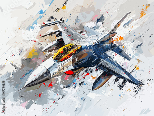 Fighter jet fighter jet aircraft illustration painting background. Military jet fighter jet in flight.