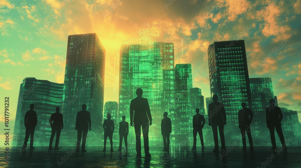 The Businessmen Silhouetted Against Sunset The Businessmen Silhouetted Against Sunset
