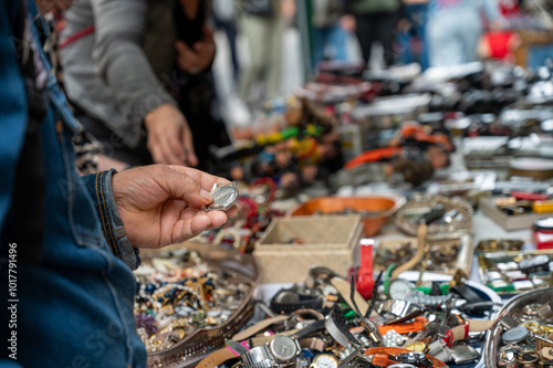 A flea market where people is looking for second hand things, second life concept photo