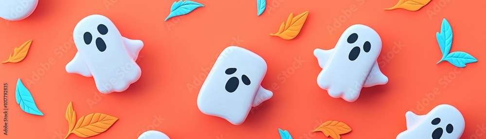 Ghosts flying around, pastel background, 3D illustration Ghosts flying around, pastel background, 3D illustration
