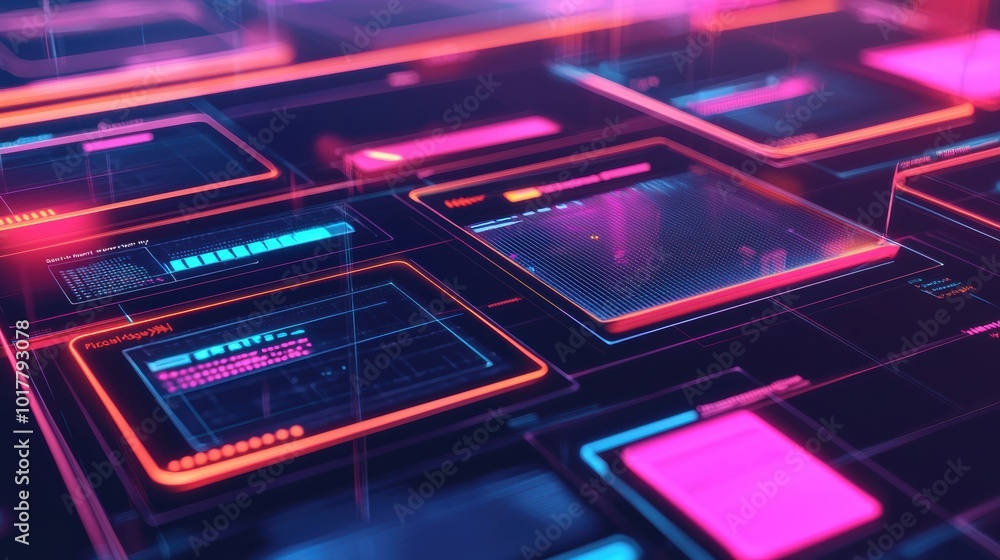 Futuristic Abstract Neon Geometric Digital Background with Glowing Shapes and Patterns Futuristic Abstract Neon Geometric Digital Background with Glowing Shapes and Patterns