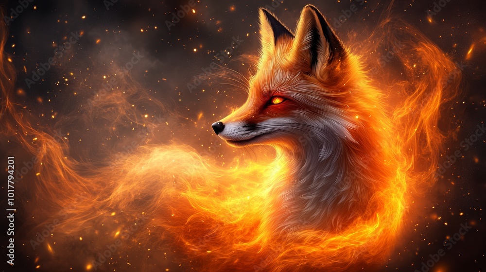 Majestic red fox embracing a blazing inferno Majestic red fox embracing a blazing inferno