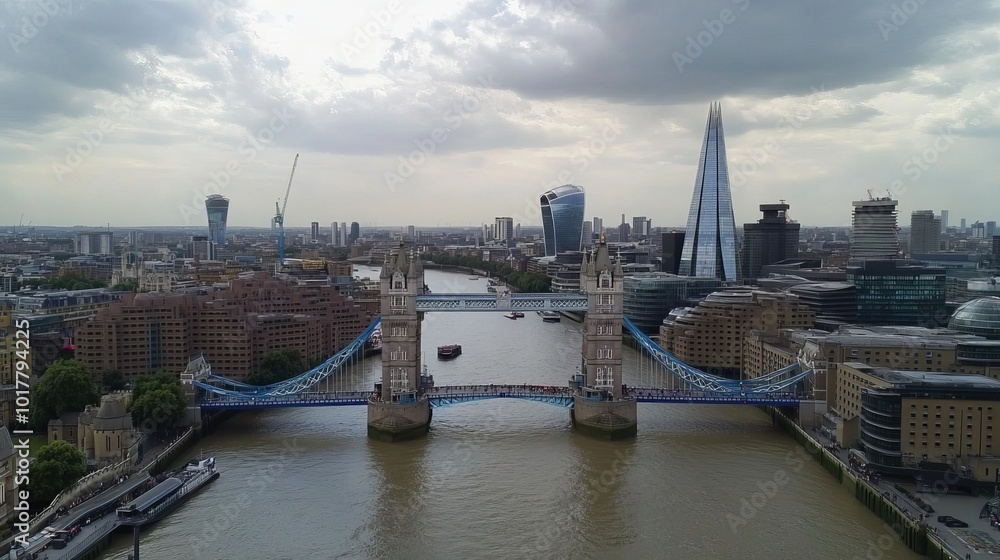 Fototapeta premium The iconic Tower Bridge graces the vibrant city of London, showcasing its magnificent architecture against the backdrop of this historic and modern metropolis