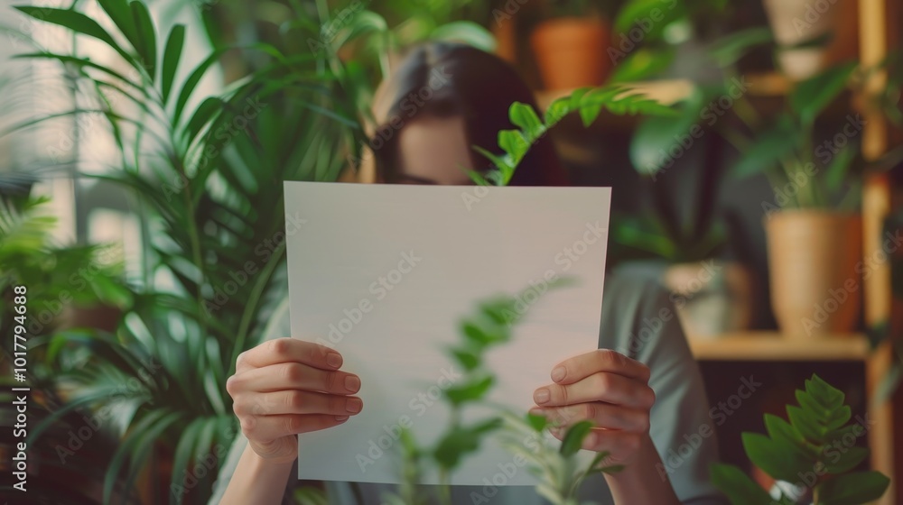Greenery Inspiration Closeup of Hands Holding Paper at Desk with Indoor Plants Creative Workspace Concept Greenery Inspiration Closeup of Hands Holding Paper at Desk with Indoor Plants Creative Workspace Concept