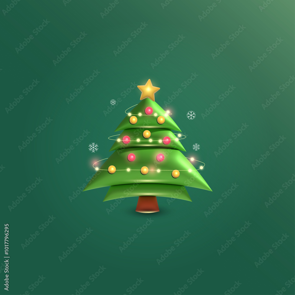 Christmas tree with twinkling lights in the night 3D rendering, copy space Christmas tree with twinkling lights in the night 3D rendering, copy space