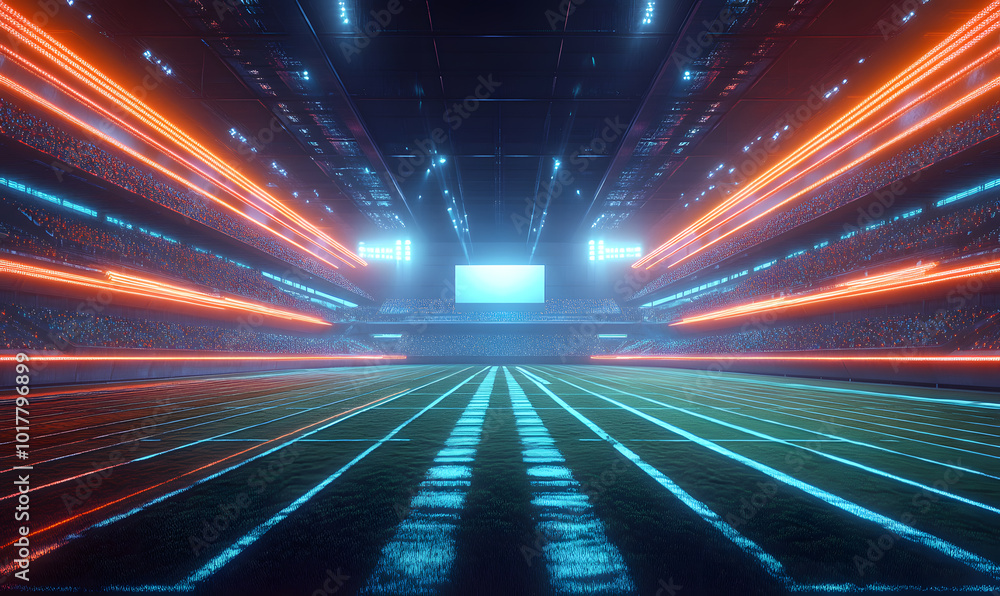 Dynamic Neon Football Action with Futuristic Geometric Patterns and Vibrant Light Trails for High-Energy Sports Advertising Backgrounds