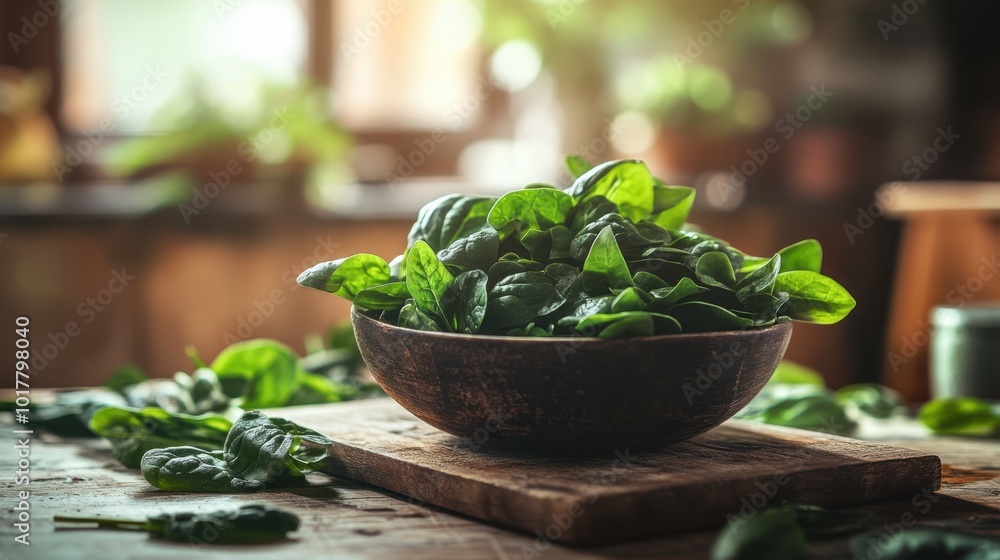 The Spinach in Wooden Bowl The Spinach in Wooden Bowl